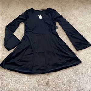 NWT Express black velvet wrap mini fit&flare dress